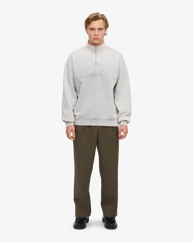 Sudadera orgánica con jerséu de media cremallera - Gris descolorido