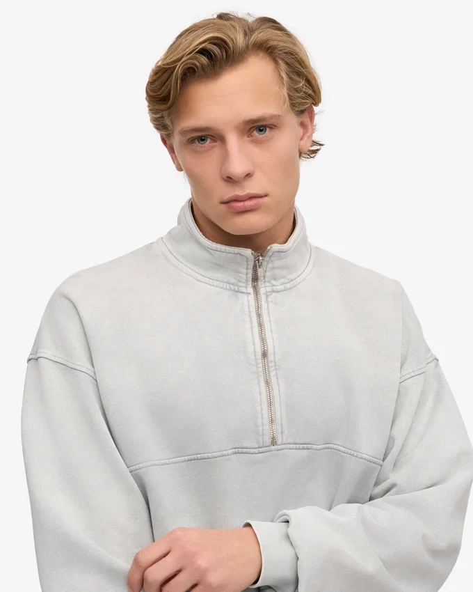 Sudadera orgánica con jerséu de media cremallera - Gris descolorido