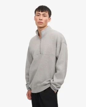 Sudadera orgánica con jerséu de media cremallera – Gris jaspeado