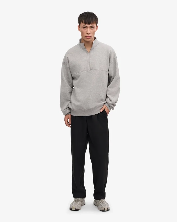 Sudadera orgánica con jerséu de media cremallera - Gris jaspeado