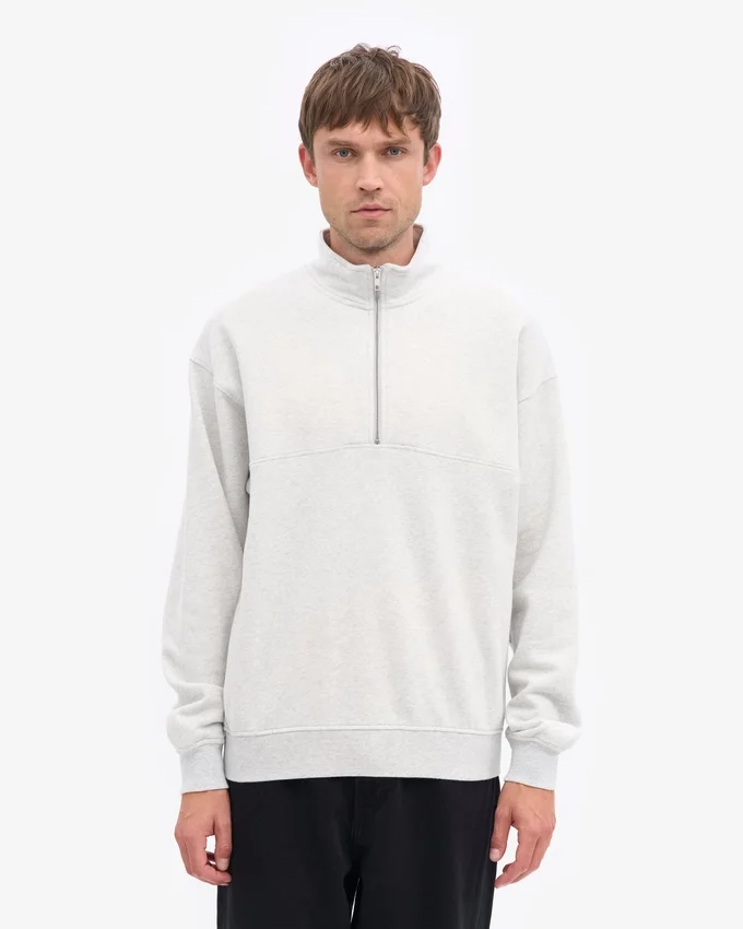 Sudadera orgánica con jerséu de media cremallera - Mezcla de colores nieve
