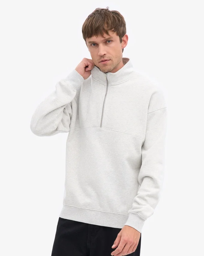 Sudadera orgánica con jerséu de media cremallera - Mezcla de colores nieve