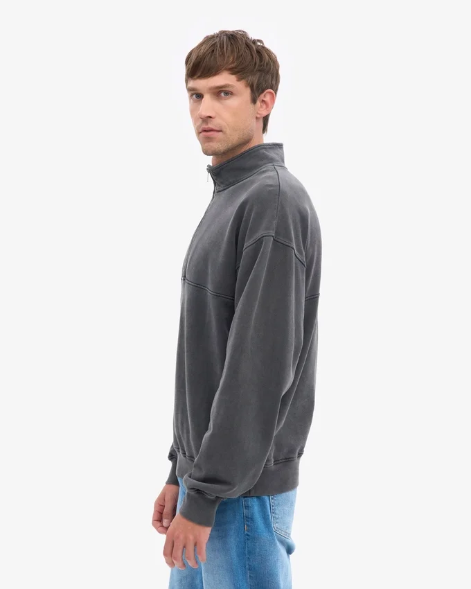 Sudadera orgánica con jerséu de media cremallera - Negro descolorido