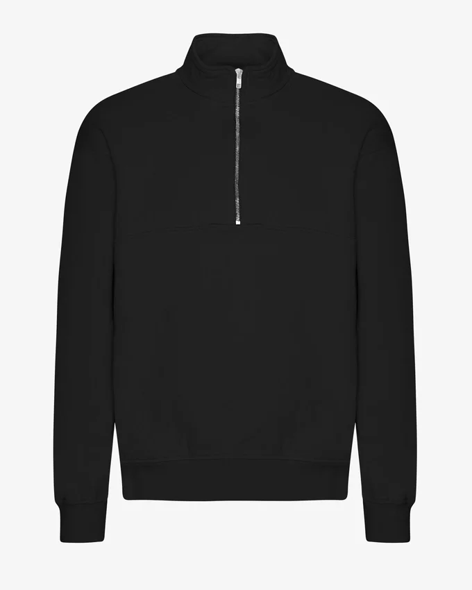 Sudadera orgánica con jerséu de media cremallera - Negro intenso