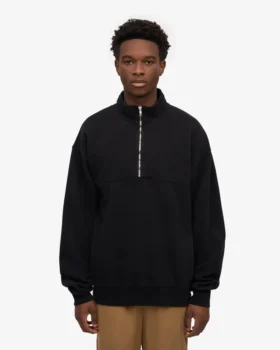 Sudadera orgánica con jerséu de media cremallera – Negro intenso