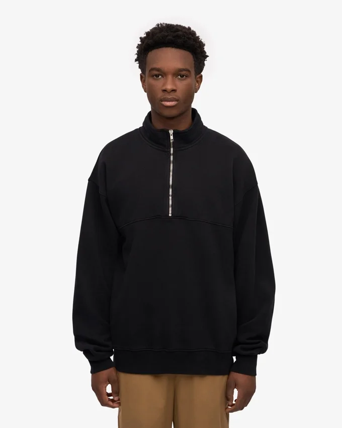 Sudadera orgánica con jerséu de media cremallera - Negro intenso
