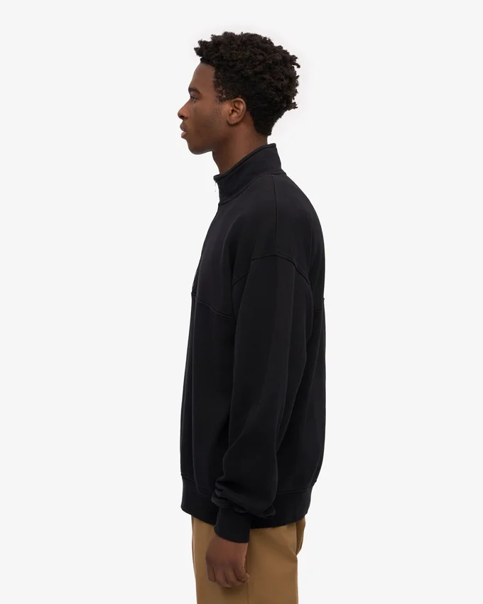 Sudadera orgánica con jerséu de media cremallera - Negro intenso
