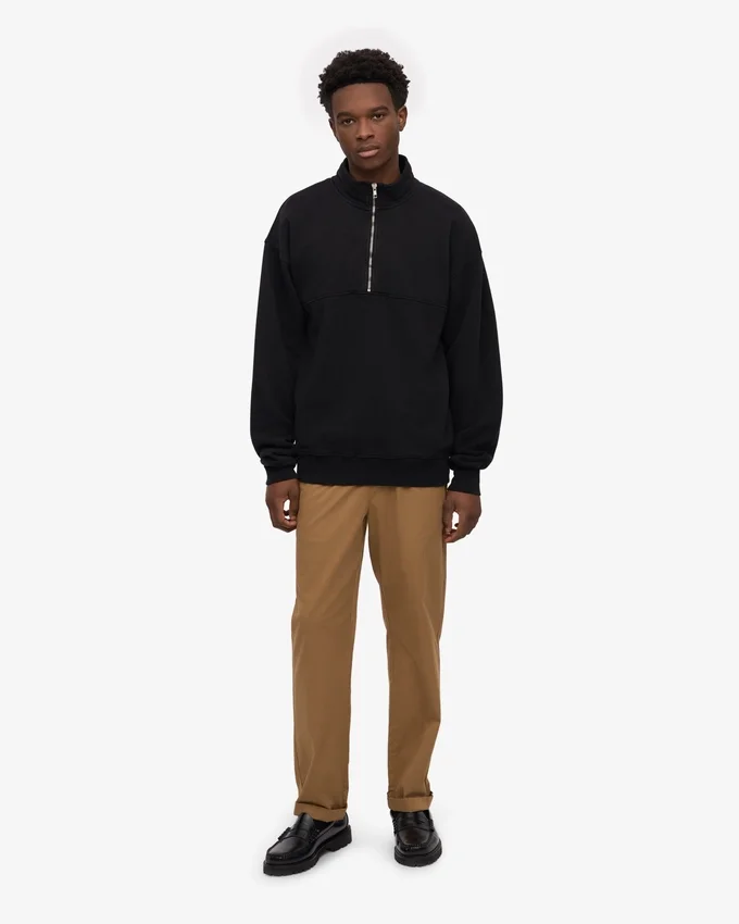 Sudadera orgánica con jerséu de media cremallera - Negro intenso