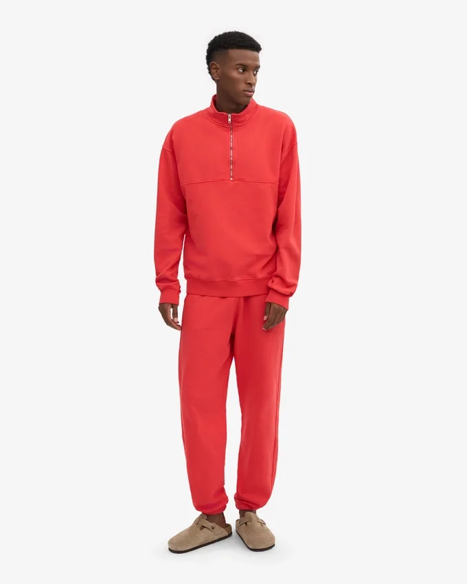 Sudadera orgánica con jerséu de media cremallera - Rojo mandarina