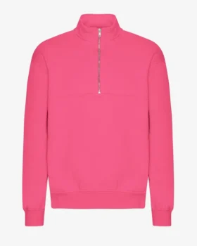 Sudadera orgánica con jerséu de media cremallera - Rosa chicle