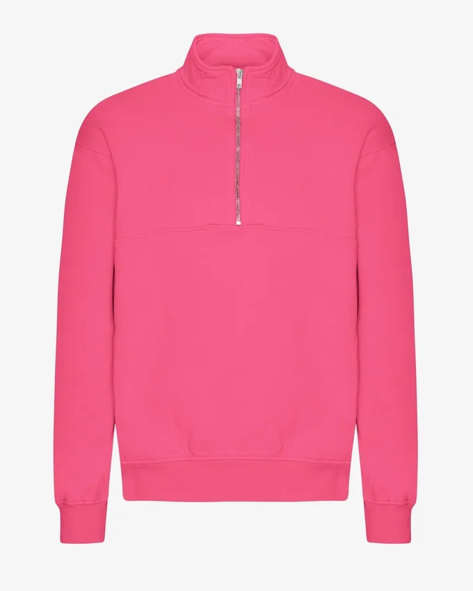 Sudadera orgánica con jerséu de media cremallera - Rosa chicle