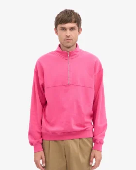 Sudadera orgánica con jerséu de media cremallera – Rosa chicle