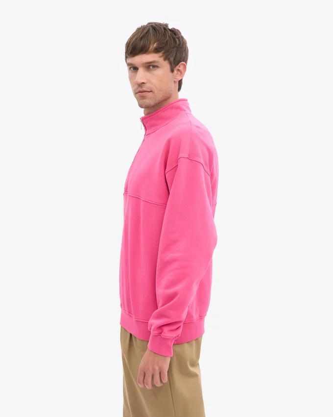 Sudadera orgánica con jerséu de media cremallera - Rosa chicle