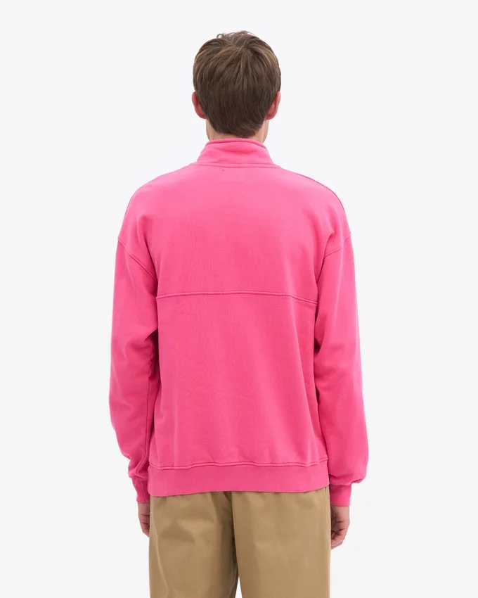 Sudadera orgánica con jerséu de media cremallera - Rosa chicle