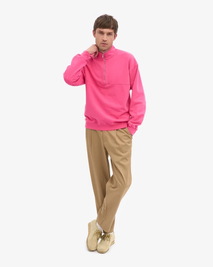 Sudadera orgánica con jerséu de media cremallera - Rosa chicle