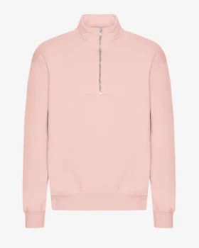 Sudadera orgánica con jerséu de media cremallera - Rosa descolorido