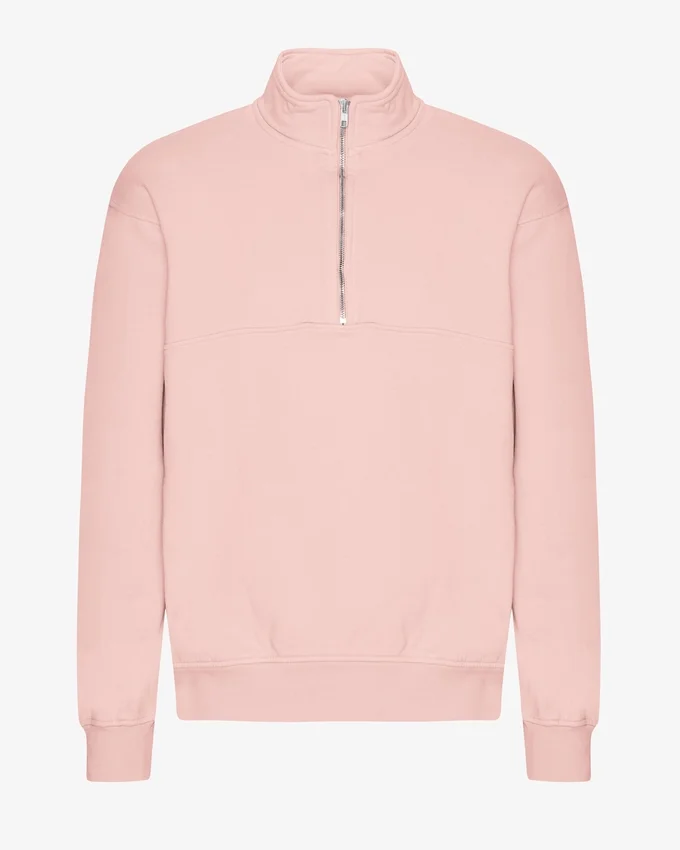 Sudadera orgánica con jerséu de media cremallera - Rosa descolorido