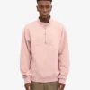 Sudadera orgánica con jerséu de media cremallera - Rosa descolorido