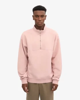 Sudadera orgánica con jerséu de media cremallera – Rosa descolorido