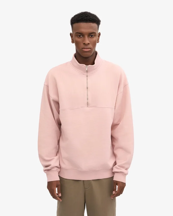 Sudadera orgánica con jerséu de media cremallera - Rosa descolorido