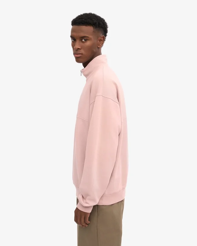 Sudadera orgánica con jerséu de media cremallera - Rosa descolorido