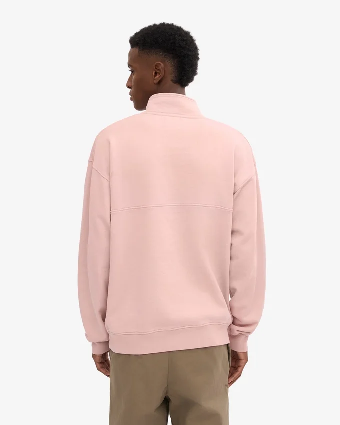 Sudadera orgánica con jerséu de media cremallera - Rosa descolorido