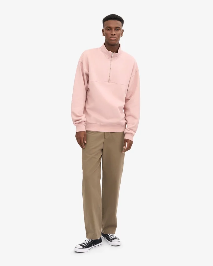 Sudadera orgánica con jerséu de media cremallera - Rosa descolorido