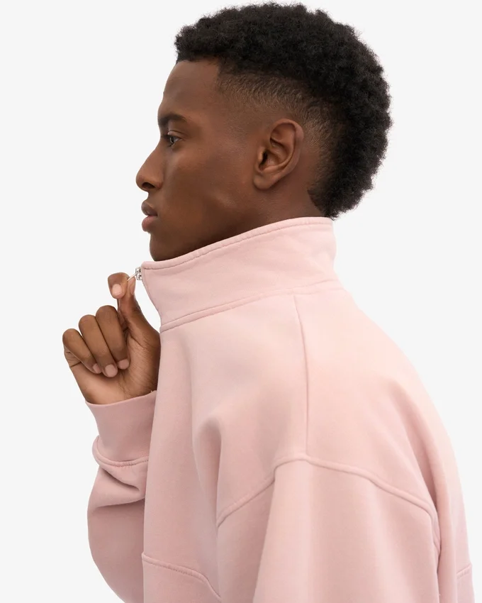 Sudadera orgánica con jerséu de media cremallera - Rosa descolorido
