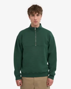 Sudadera orgánica con jerséu de media cremallera – Verde esmeralda