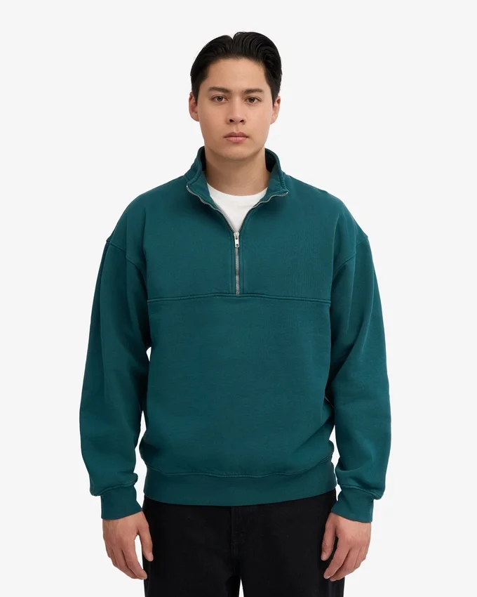 Sudadera orgánica con jerséu de media cremallera - Verde océano