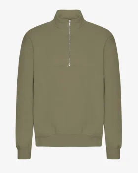 Sudadera orgánica con jerséu de media cremallera - Verde oliva apagado