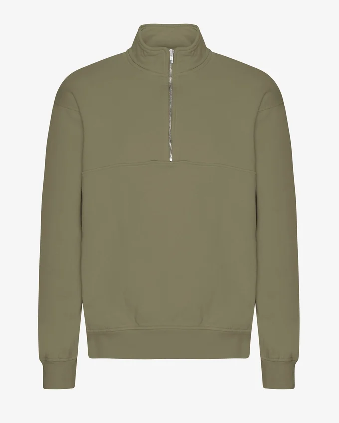 Sudadera orgánica con jerséu de media cremallera - Verde oliva apagado