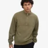 Sudadera orgánica con jerséu de media cremallera - Verde oliva apagado