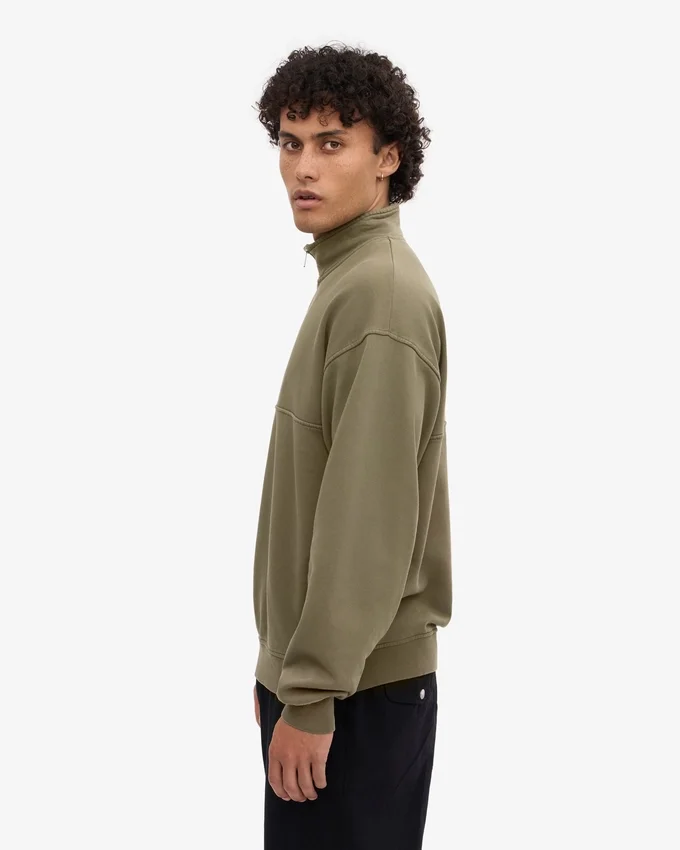Sudadera orgánica con jerséu de media cremallera - Verde oliva apagado