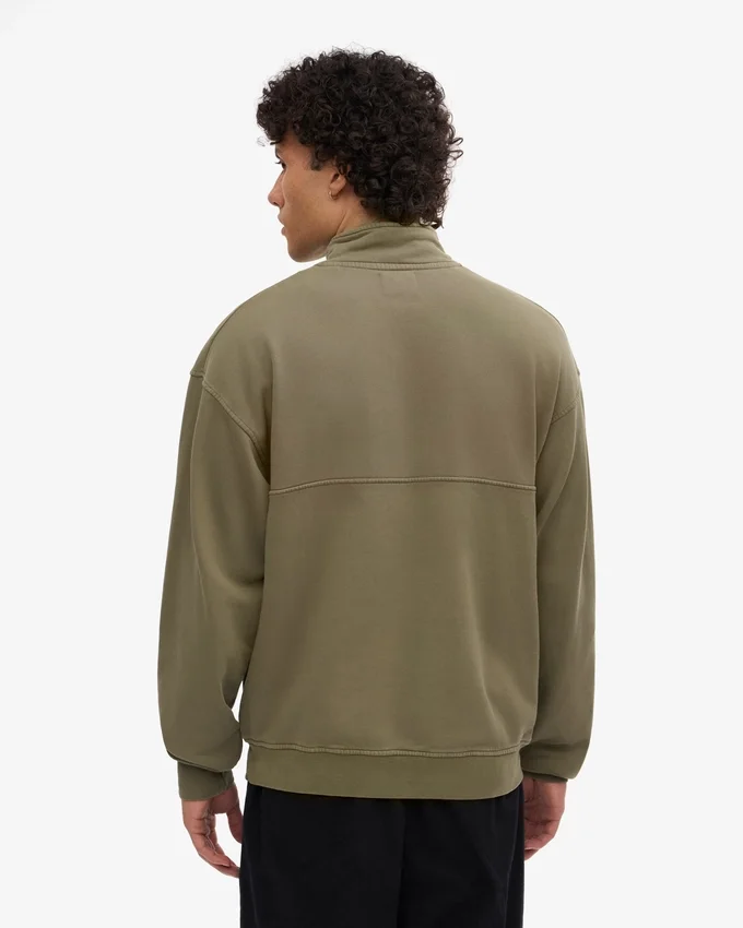 Sudadera orgánica con jerséu de media cremallera - Verde oliva apagado