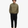 Sudadera orgánica con jerséu de media cremallera - Verde oliva apagado