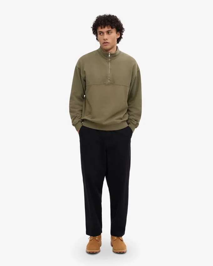 Sudadera orgánica con jerséu de media cremallera - Verde oliva apagado
