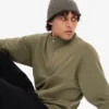 Sudadera orgánica con jerséu de media cremallera - Verde oliva apagado